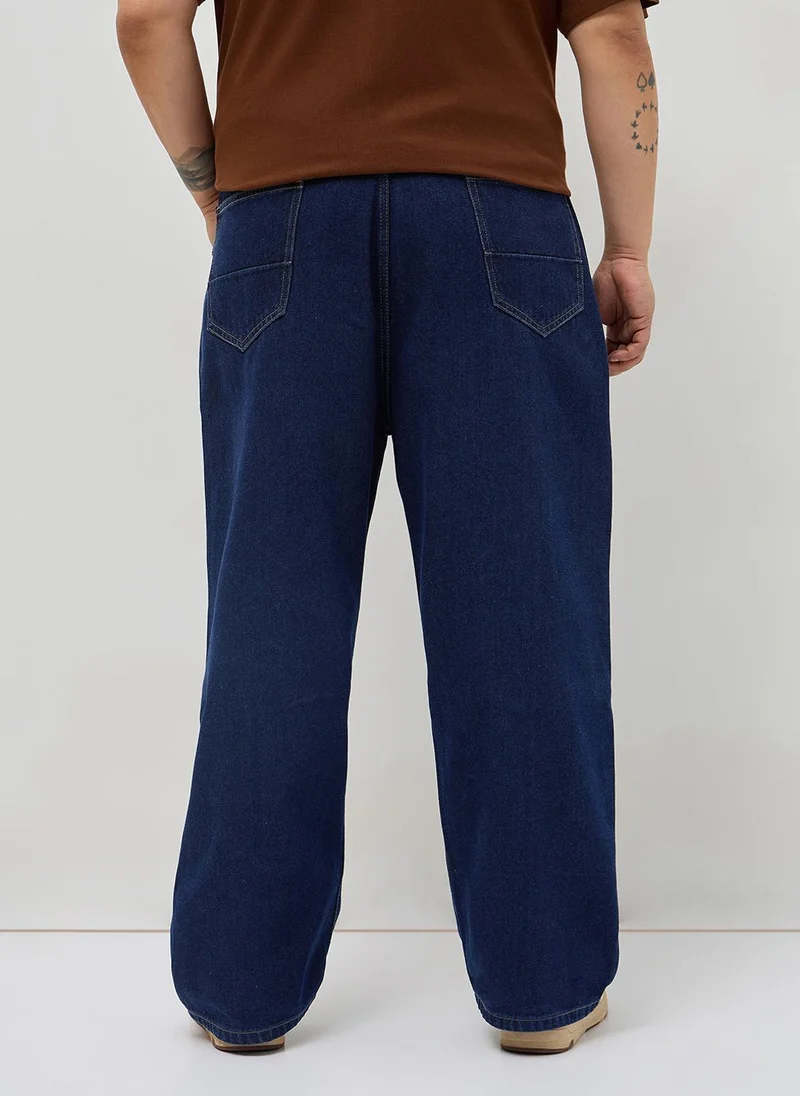 Urbano Fashion  Urbano Plus Men's Dark Blue Loose Baggy Fit Washed Denim Jeans Non-Stretchable for Men | Best Price UAE